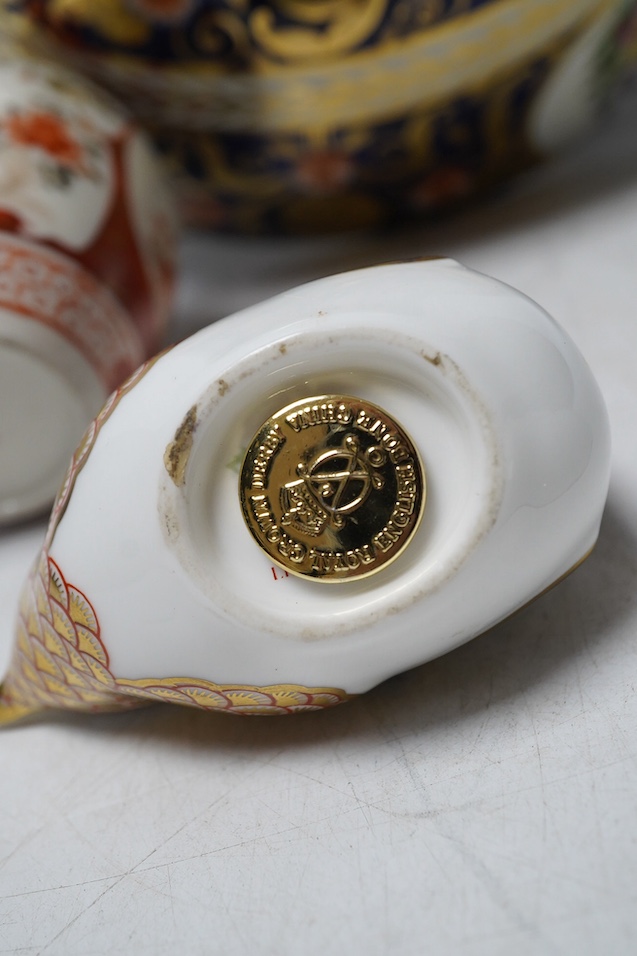 A small Japanese Kutani jar, a Chinese bowl, two pieces of Royal Crown Derby and a Victorian bowl, 10cm tall. Condition - fair to good, Kutani jar has hairline star crack to base